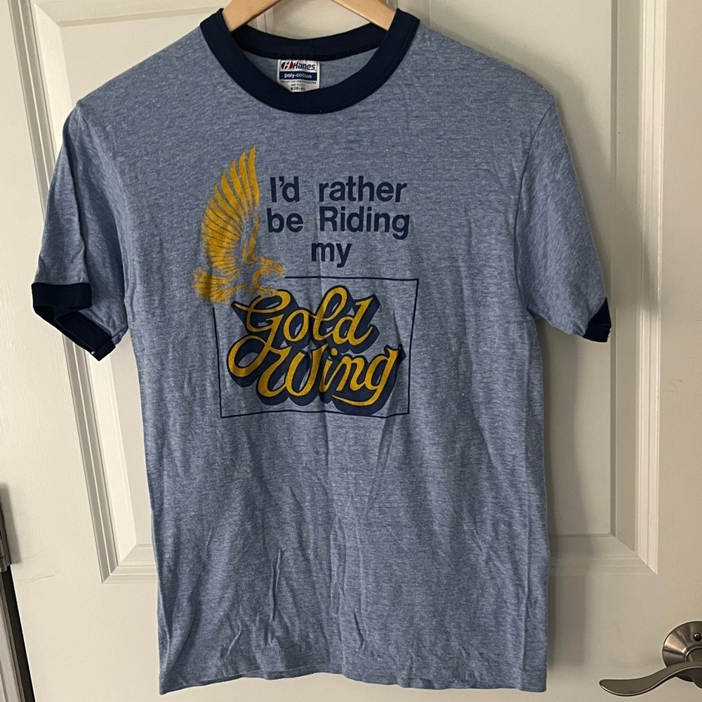 Vintage 80’s Hanes Gold Wing Motorcycle Shop Graphic Tee Sz Medium EUC